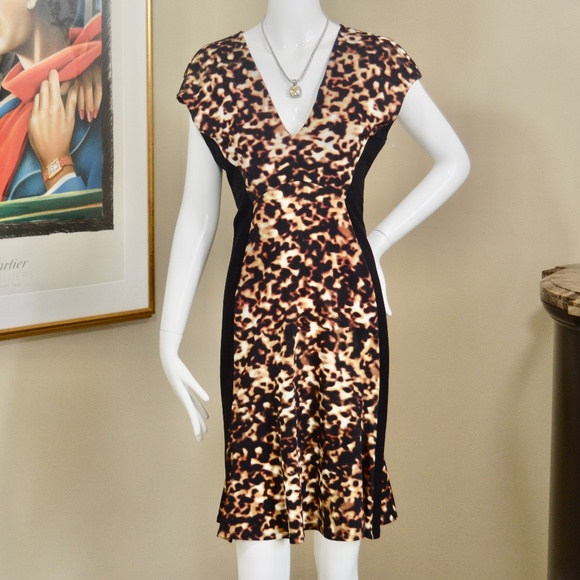 🆕🏷️ROBERTO CAVALLI Animal Print V-Neck Sheath Dress – Size 8 / EU 46 🇮🇹 - Picture 6 of 13